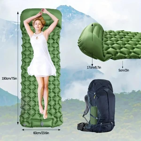 Self-Inflating Sleeping Pad with Foot Pump & Pillow, Ultralight Waterproof, 190x60 cm
