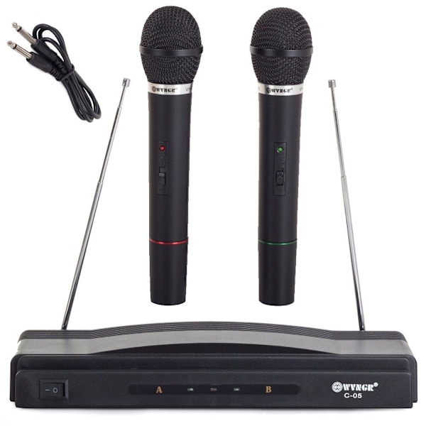 Karaokeset med 2 trådlösa mikrofoner och centralenhet