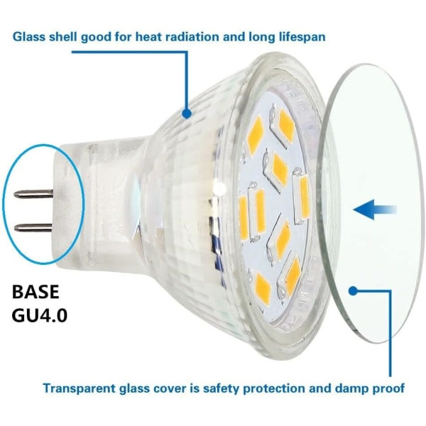 LED MR11-lampor 2W 12V, GU4 Varmvitt 3000K, 20W Halogen Ekvivalent, MR11 G4/GU4.0 LED-lampa (4-pack)