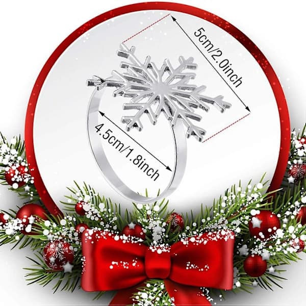 12-pak Snöflinga Servietringe Jul Snöflinga Servietholdere Ringe til Juleferiebord