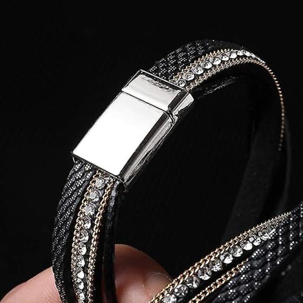 [QD] Læderarmbånd til kvinder, Boho Leopard Multilayer Krystalperler Manchetarmbånd Smykker