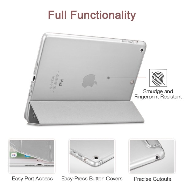 [QD] Smart Case -kotelo, yhteensopiva iPad Air 2:n kanssa, Läpinäkyvä Mattapintainen Magneettinen Takakuori Auto Sleep/Wake -toiminnolla, hopea