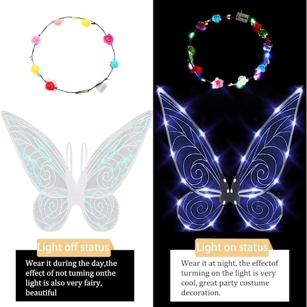 Glitterende alfevinger for voksne, LED-diadem for karnevaler og temafester Stjerne hvit˜QD