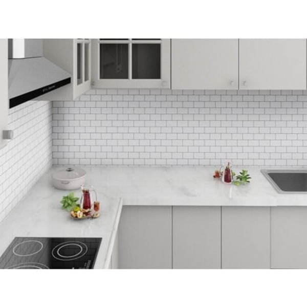 #QD# 10 stycken vita självhäftande tunnelbanekakelplattor, självhäftande baksida för kök, badrum, 3D-tegel, vinyltapet, 30,5 x 30,5 cm