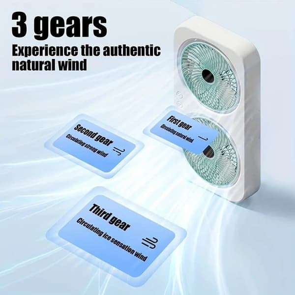 USB-ventilator / Bordventilator - Dobbeltblad, 360° Rotation, 3 Hastigheder, Støjsvag Genopladelig Mini Ventilator