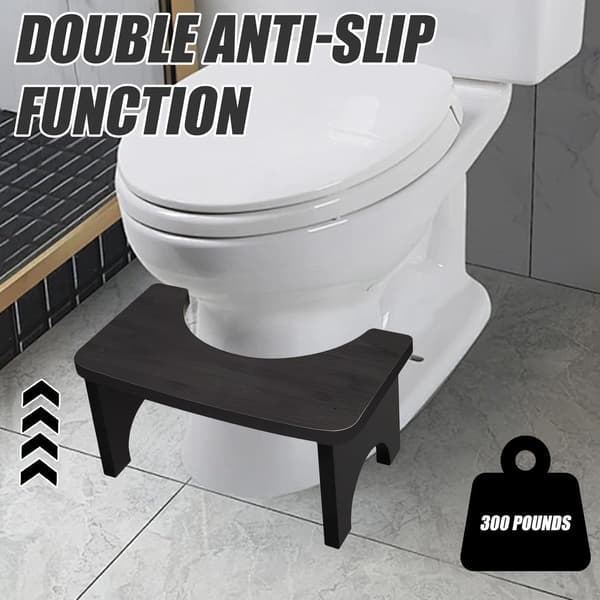 Ergonomisk toiletskammel, toiletskammel i træ til voksne og børn, skridsikker, 37 x 20 x 17 cm, sort