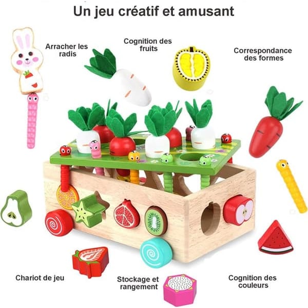 /QD/ Barnleksak 2 år - Montessori 2 år - Träleksak 2 år, present till 2-årig baby, Montessori träpussel, morotsplockning