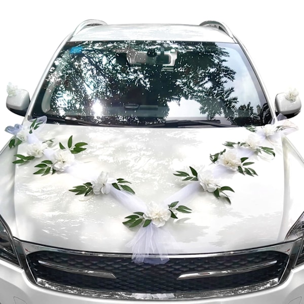 QQX. Bröllopsbilsblomsterplatta Band Slipsar Set Med Plyschbjörn Dörrhandtag Prydnadstillbehör Fester Evenemangstillbehör