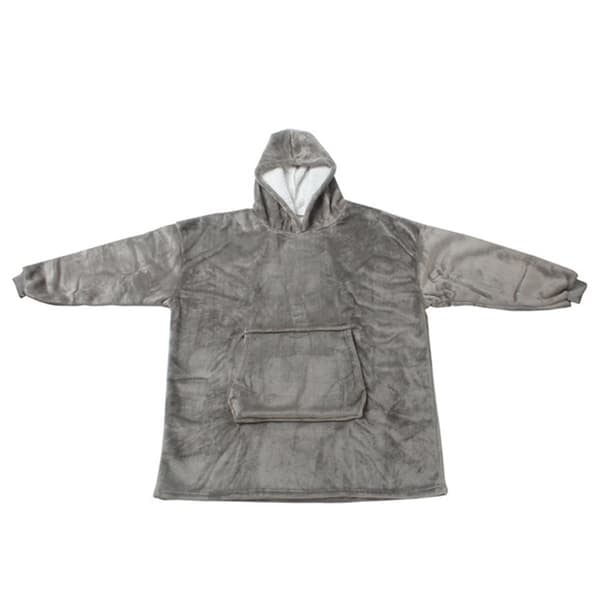 \"QD\" Oversized hettegenserteppe i ultramyk fleece - grå