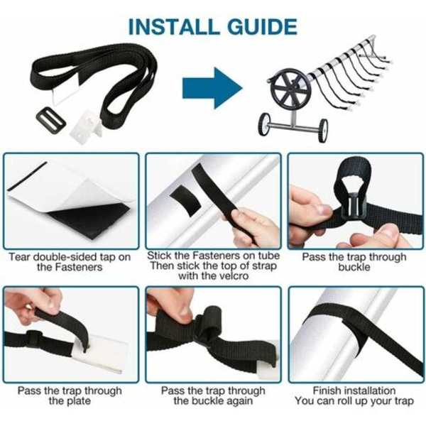 #QD# Solar Pool Cover Fixing Kit, 8 Solar Cover Straps, Kit with Universal Spool Attachment for Securing Solar Cover, for Inground Pool