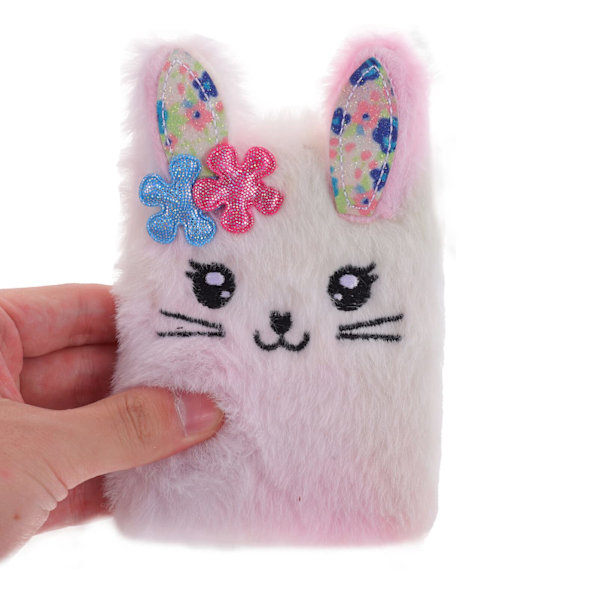 Kanindagbok för flickor, plysch mini-fickanteckningsbok, fluffig anteckningsbok, resedagbok, tecknad plyschomslagsanteckningsbok_QF