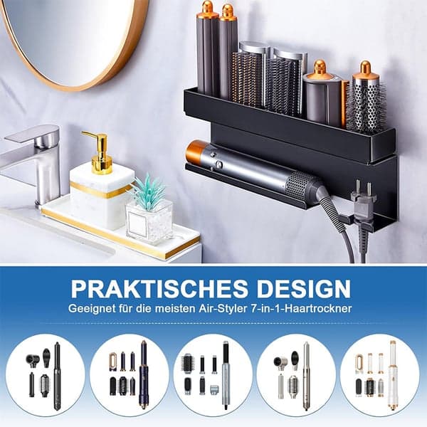 Hårfønerholder i rustfritt stål for veggmontering