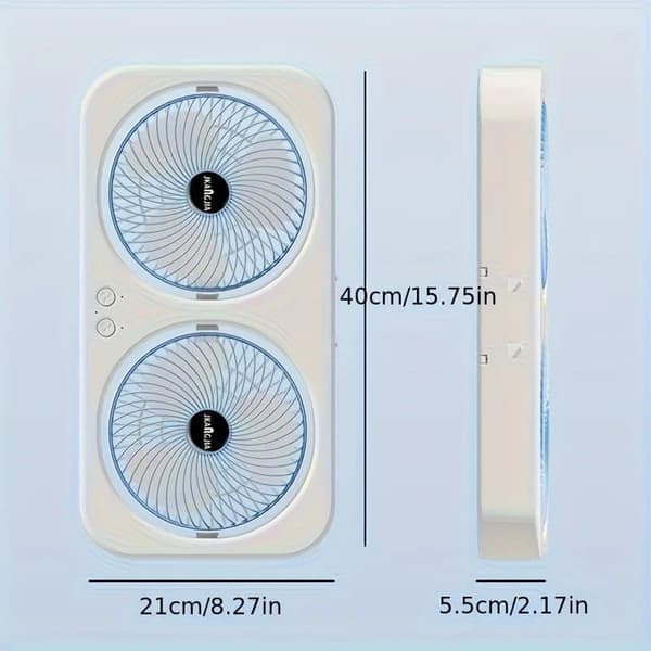 USB-ventilator / Bordventilator - Dobbeltblad, 360° Rotation, 3 Hastigheder, Støjsvag Genopladelig Mini Ventilator