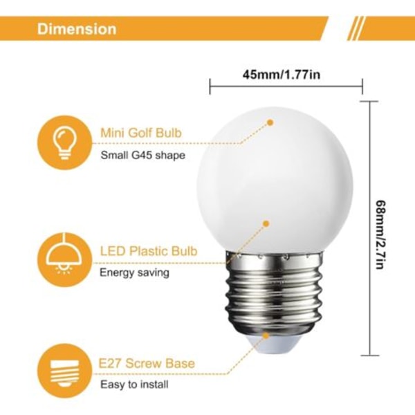 QQU-Förpackning med 10 E27 G45 LED-glober - Varmvit 3000 K - 5W G45 - Matt polykarbonatskal - Ej dimbar [Energiklass G]