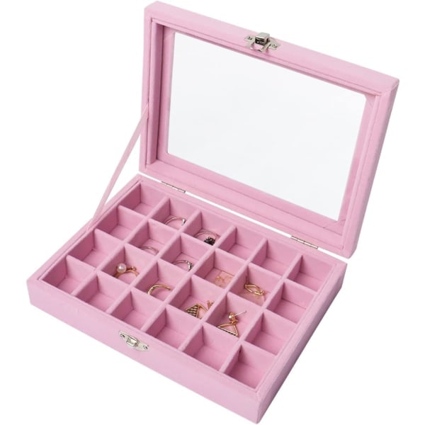 QU/24 gitter ørering opbevaringsboks, fløjl smykkeskrin ørering boks, smykke opbevaringsdisplayboks til ringe, øreringe, smykker, vedhæng, pink