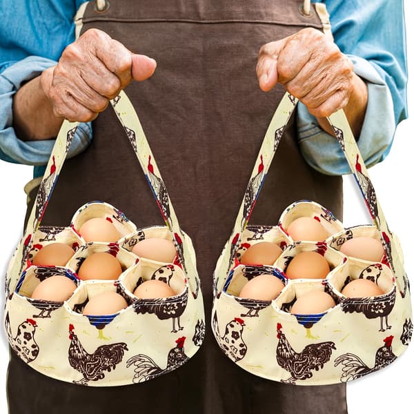 1 Egg Collection Basket with 7 Pockets, Canvas Egg Bag for Fresh Eggs, Egg Holder for Chicken, Duck, Goose Eggs, Long Style-2