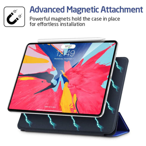 [QD] Fodral, praktisk magnetisk festing støtter Apple Pencil-paring og lading Tri-Fold vertikalt etui - blå