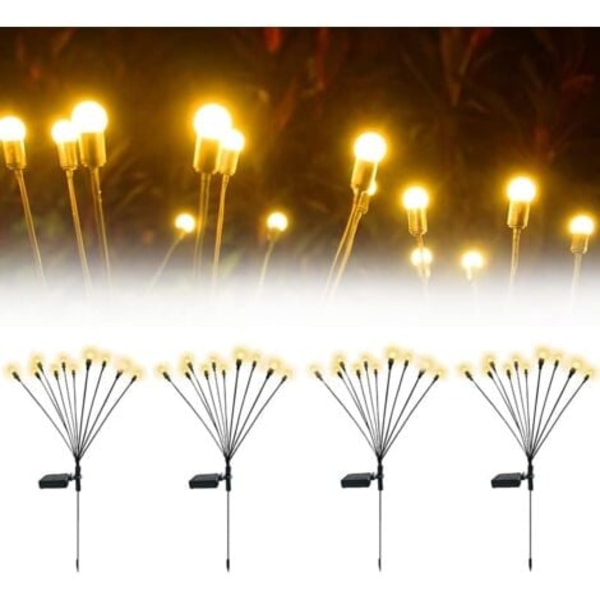QU/(4-pakning, varmhvit) Solcelledrevne Firefly LED-lys, vanntette utendørs dekorative hagelys for sti og landskap, svaier i