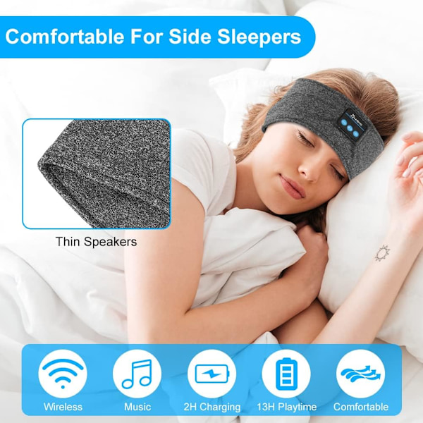 Sport-hörlurar med pannband, trådlösa Bluetooth-sovhörlurar med ultratunna HD-stereohögtalare, lämpliga för sport/yoga/fitness, grå_qudddd