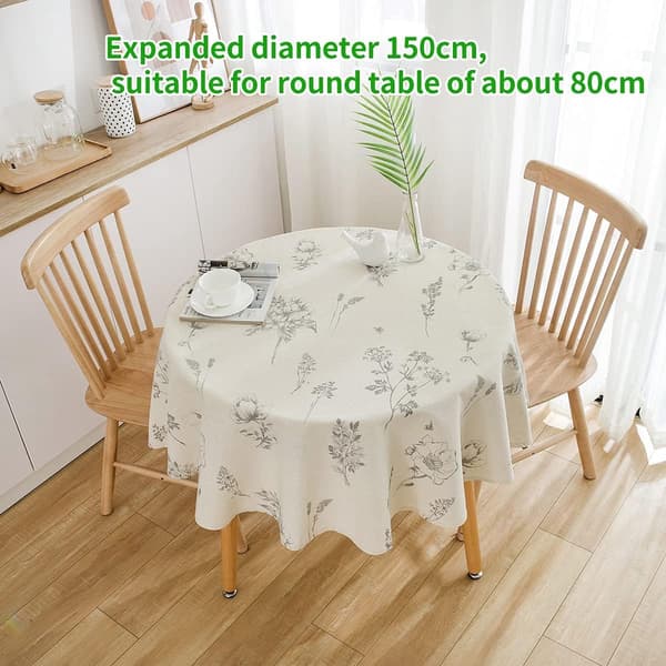 Rund duk i bomullslinne, skrynkelresistent, fläckresistent för matbord, kök, vardagsrum, picknick, beige 150 cm