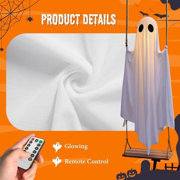 Halloween Outdoor Decorations - Large Hanging Swinging Ghost Decor with Remote Control - 5 Ft