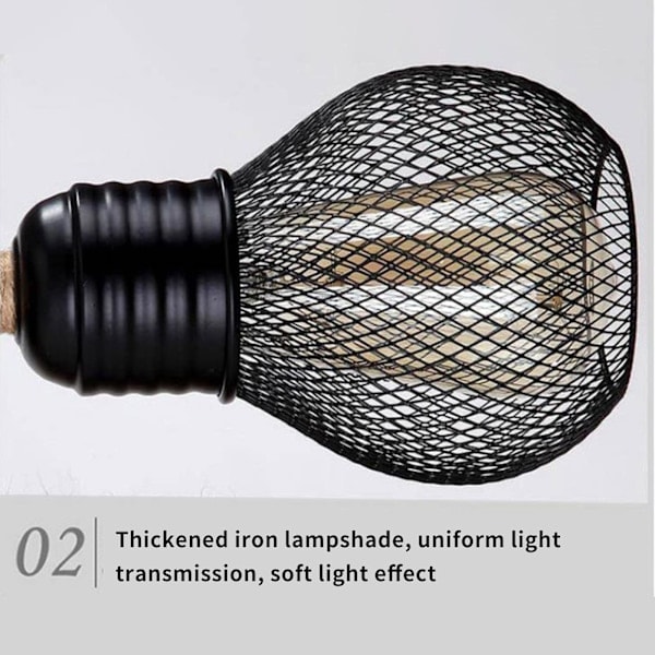 QD-Vegglampe i tre med hamptau, industriell vegglampe lampeskjerm, E27 LED-vegglampe stue nattbord korridor kafé bar (uten lyspære)