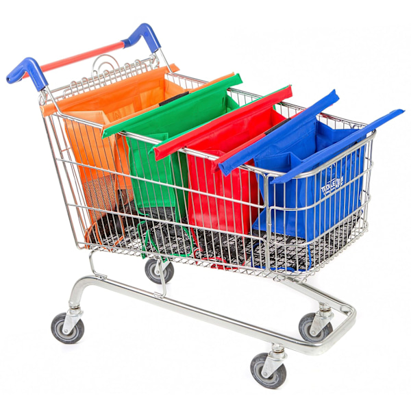 Trolley Bags Uudelleenkäytettävät Ostoskassit - 4 Kassia Normaaleihin Supermarket-kärryihin
