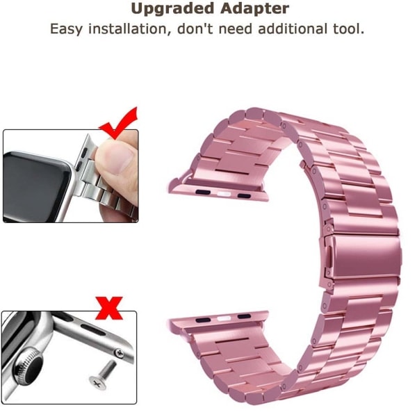 [QD] Kompatibelt Apple Watch-armband 38mm-40mm/42mm-44mm Ersättningsarmband i rostfritt stål - 38-40mm nytt roséguld massivt stålarmband