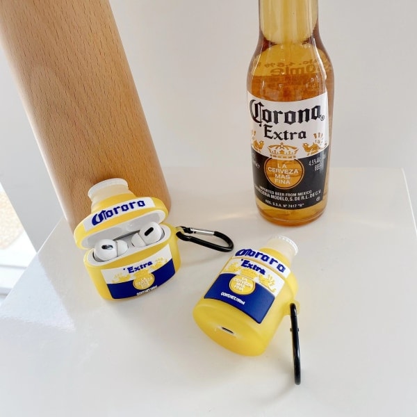 [QD] Etui til Airpod 1/2 Gen Sød, Silikone 3D Sjov Sjov Karakter Air pods 1/2 Omslag, Drikke Design Skin, Stilfulde Nøgleringe Kits Etui (Corola Øl)