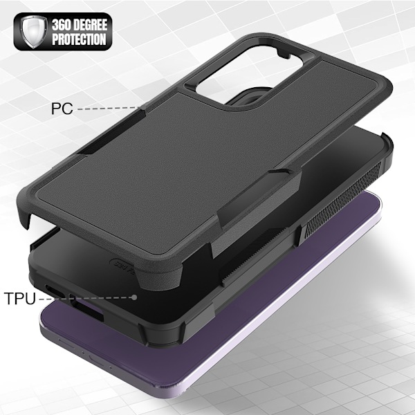 QU/Armor Stöttåligt Skal Dubbla Lager Mobilskal för Samsung Galaxy S24 FE S24 S23 Ultra S22 Plus S21 S20 PC TPU Baksida 01 BLACK For Samsung S24 ultra