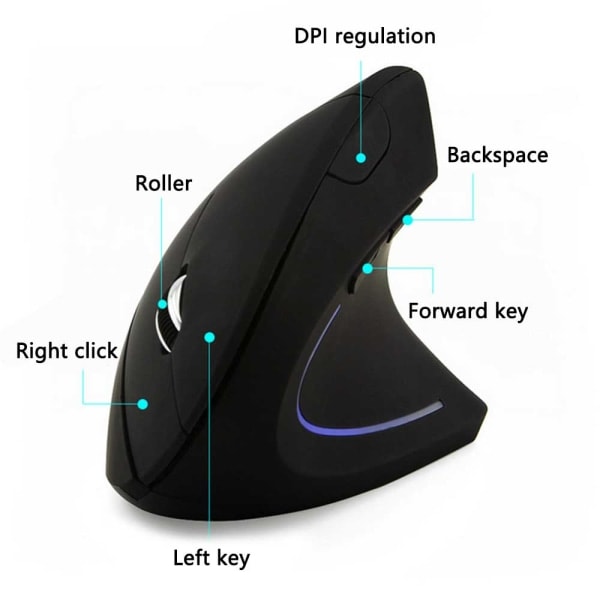 [QD] 2.4G Trådlös Vertikal Ergonomisk Optisk Mus Ergonomisk Trådlös Mus för Laptop, PC - Svart