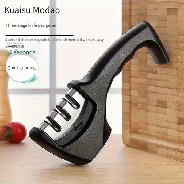 Manuell Knivsliper, 3-stegs, Ergonomisk Design, Svart/Krom, Profesjonell Skarphet_qq