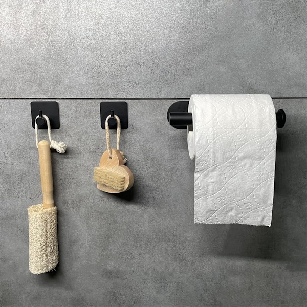 QU*Toiletpapirholder, Ingen Boring, Rustfri, Perfekt til badeværelse toilet køkken. (Toiletpapirholder+2*Håndklædekroge Sort)