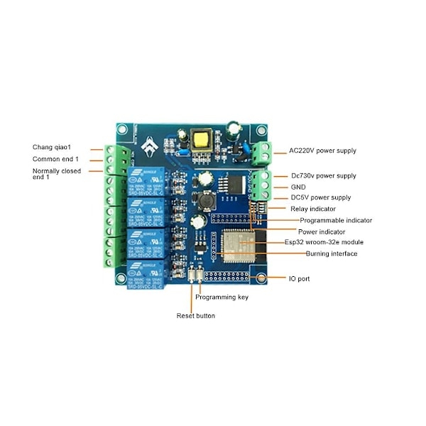 AC 220V/DC 5-30V Strömförsörjning ESP32 WIFI Bluetooth BLE Fyra-vägs Relämodul ESP32-WROOM Utvecklingskort 1/O Port
