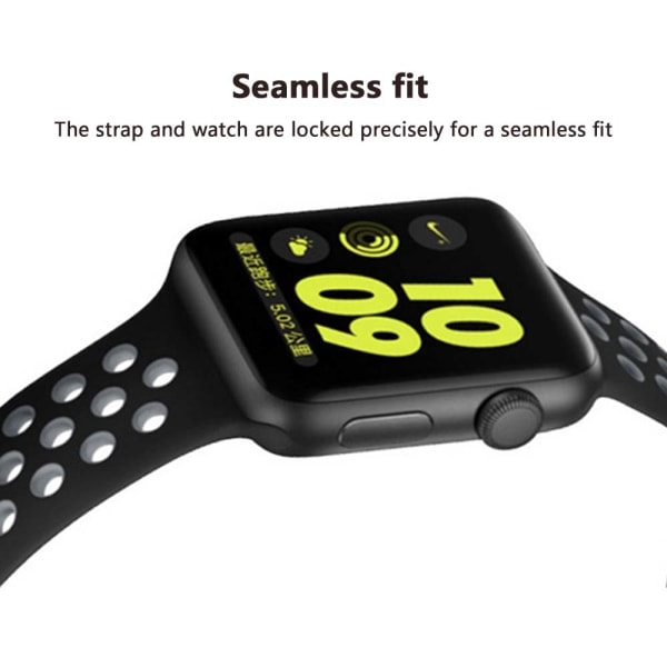 [QD] Kompatibel med Apple Watch-armbånd 38-40mm/42mm-44mm, pustende silikon sportsarmbånd - 38/40mm svart med kjølig grå