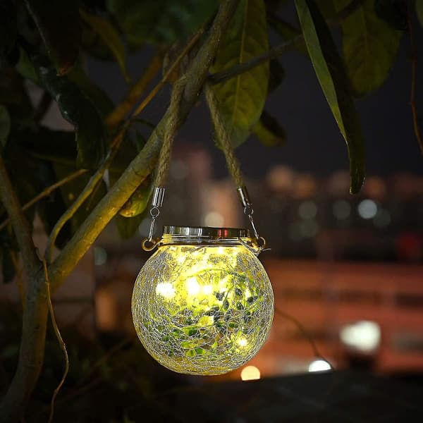 QQ-2-pak julebelysning udendørs hængende solcellelamper LED dekorative kuglelys træ solcellelamper