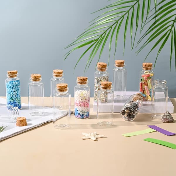 12-pak Mini Glasflasker med Kork, til Bryllups-/Festgaver, Transparent