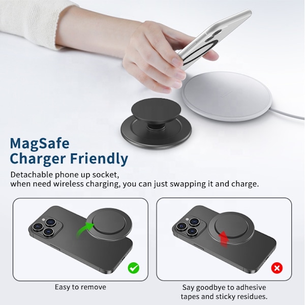 QU/Gifts Magnetisk Griptok upp Socket Magnetisk Telefonhållare Anpassningsbar Telefonhållare Fingergrepp för iPhone White