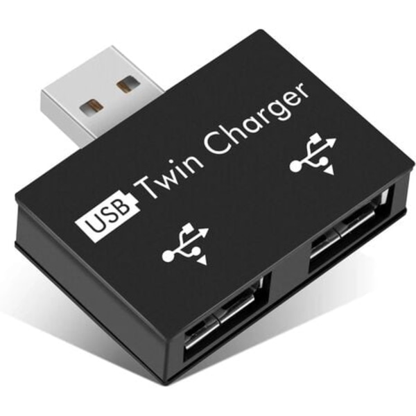 #QD#2x USB2.0 2 portar, portabel 2-ports USB-hubb, hane till dubbel USB hona-adapter för bärbara och stationära datorer (svart)