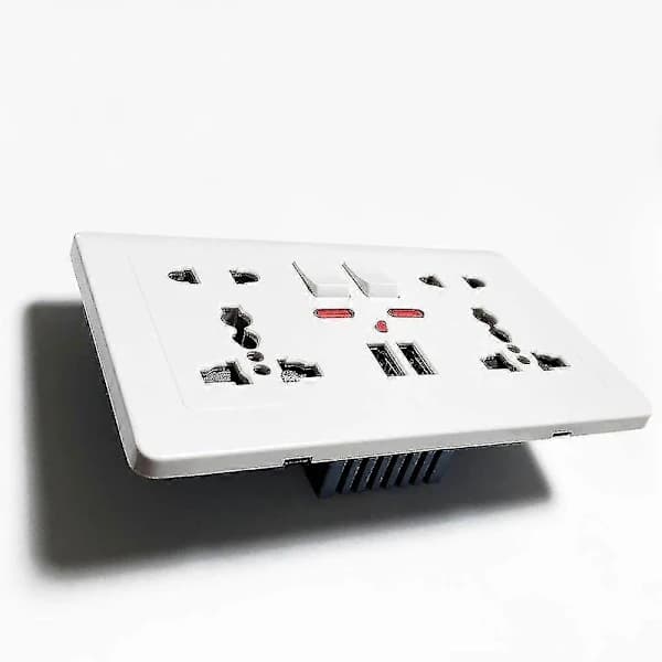 Vit Universell 5-håls väggkontakt med LED-indikator