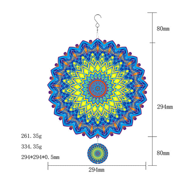 3D-pyörivä Mandala-tuulikello - Keltainen & Sininen