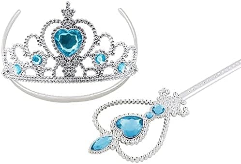 Princess Elsa Costume Accessory Set for Kids, Includes Braid, Tiara, Gloves and Wand 6pcs - blue (braids)