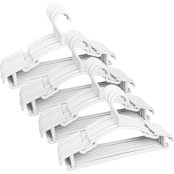 QU*Set med 40 vita barngalgar, plasthängare för barn, längd 28 cm, babygalgar med krokar för att spara utrymme för t-shirts, babytröjor, byxor