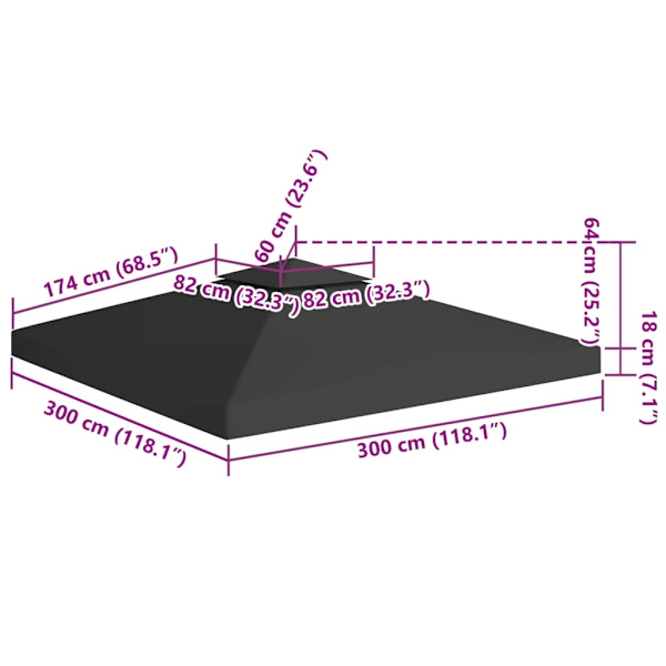 vidaXL Paviljongin katto tuuletuksella 310 g/m² 3x3 m musta Black Black