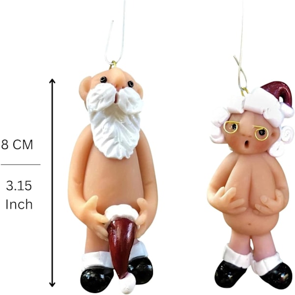 2-pack 8CM Juldekorationer Stygg Jultomteprydnad Julgran Hängande Prydnader Naken Jultomte Rolig Julfestdekor Hemlig Jultomtegåva (8 CM)