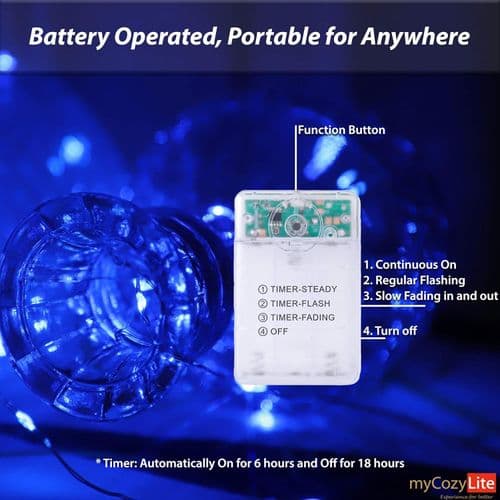 {hw} Blå LED-slinga batteridriven 50 mikro LED-slingor