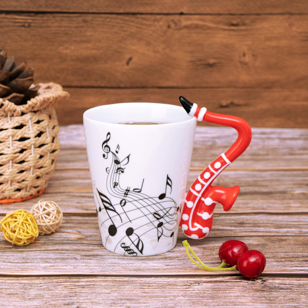 14 Ounce Sax Krus Musikalske Noder Kaffekrus Keramisk Saxofon Musik Kop Gave til Ven Krus Musik Node Kaffe (Rød)
