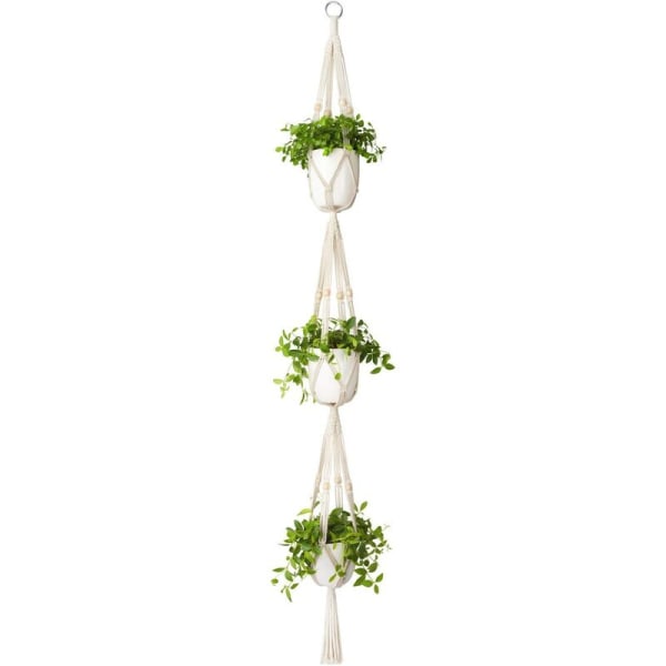 Macrame Plant Hanger 3 Tier Indoor Outdoor Hanging Plant Basket Cotton Rope with Beads 177cm