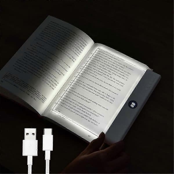 Boklys, oppladbart klart LED flatt leselys med 3 farger og timer, plate lampe bok full side