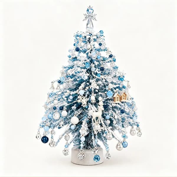 Mini bordplate DIY perlet juletre håndverkssett 圣诞树串珠串珠套装带灯 Snowy winter tree